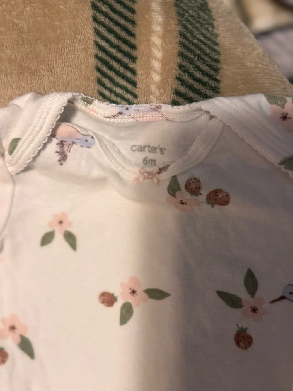Carter's Cream One-Piece with Pink Floral & Blue Hummingbird Print